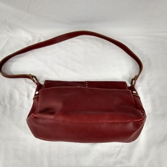Red Pebbled Faux Leather Bag Heavy Stitch 13X8 - Picture 6 of 8
